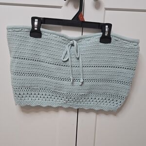 Hollister Crochet Knit Crop Top XL Sage Green Beachy Boho Tie Front Boho Spring